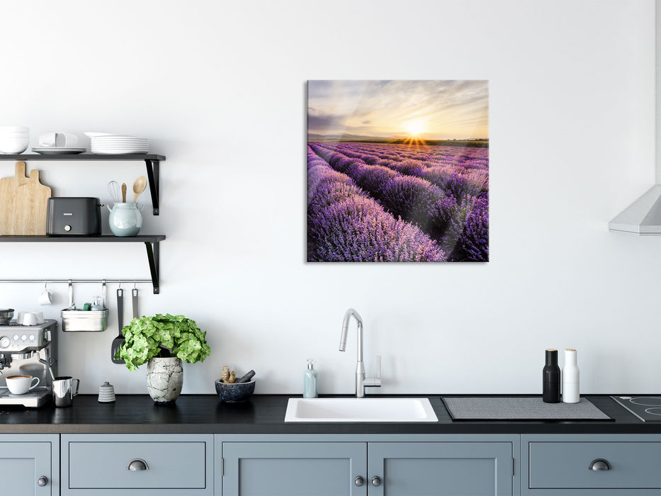 Traumhafte Lavendel Provence, Glasbild Quadratisch