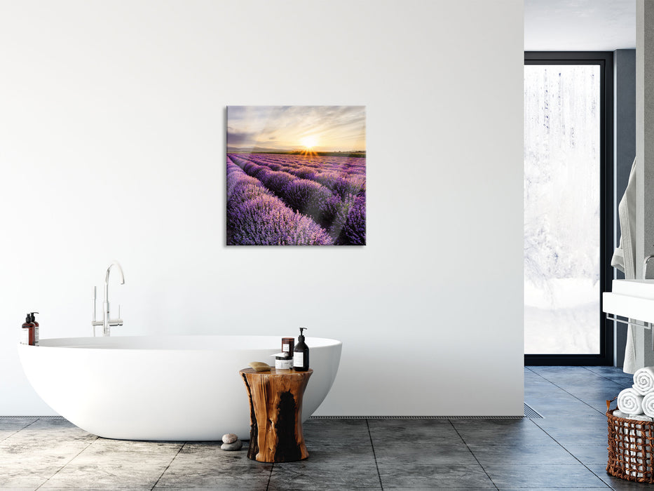 Traumhafte Lavendel Provence, Glasbild Quadratisch