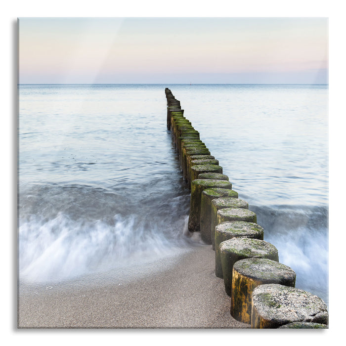 Wellenbrecher im Meer, Glasbild Quadratisch