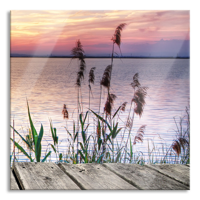 Steg mit Ausblick aufs Meer, Glasbild Quadratisch