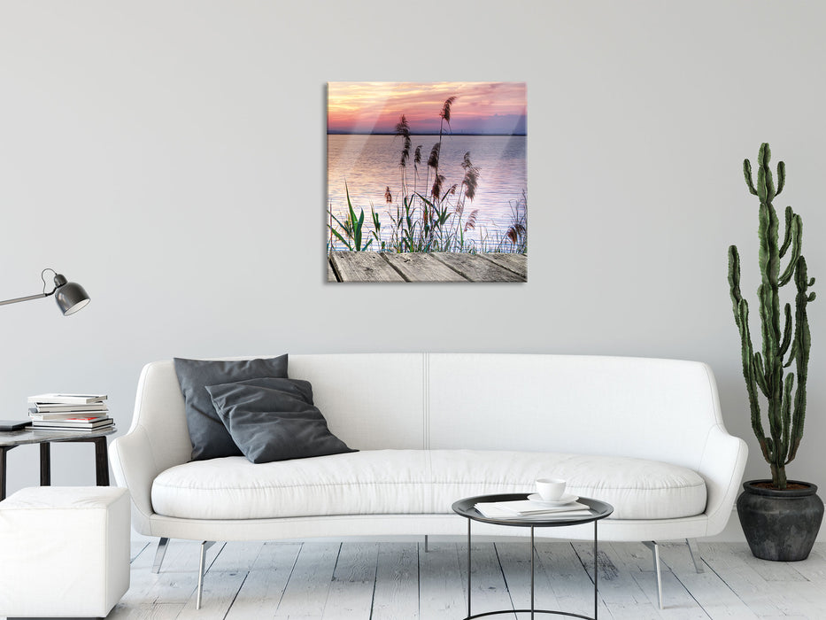 Steg mit Ausblick aufs Meer, Glasbild Quadratisch