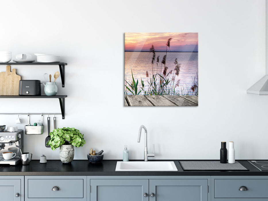 Steg mit Ausblick aufs Meer, Glasbild Quadratisch