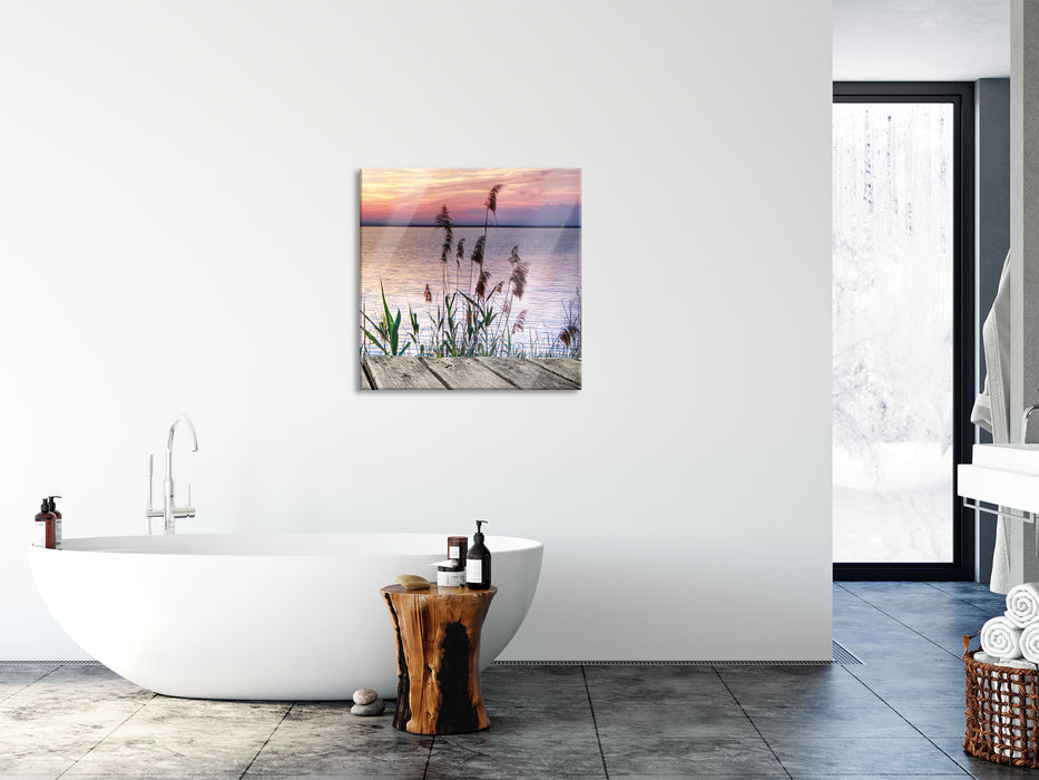 Steg mit Ausblick aufs Meer, Glasbild Quadratisch