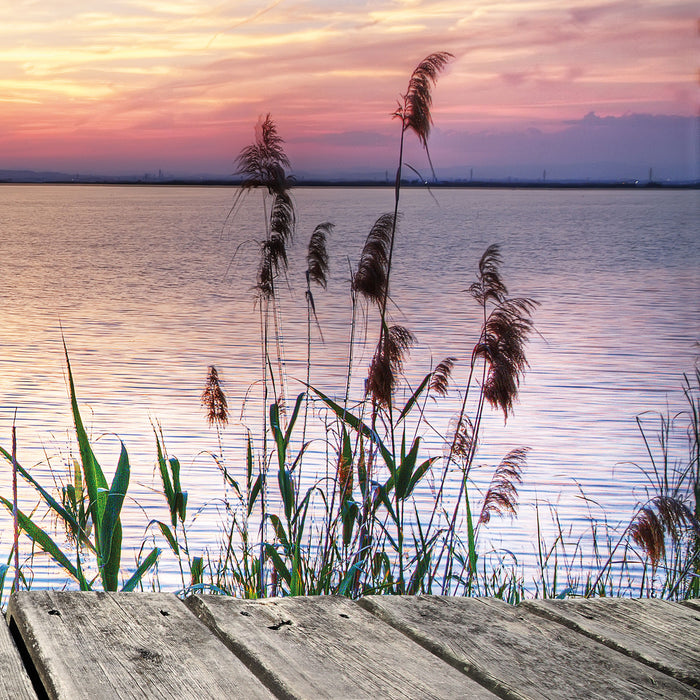 Steg mit Ausblick aufs Meer, Glasbild Quadratisch