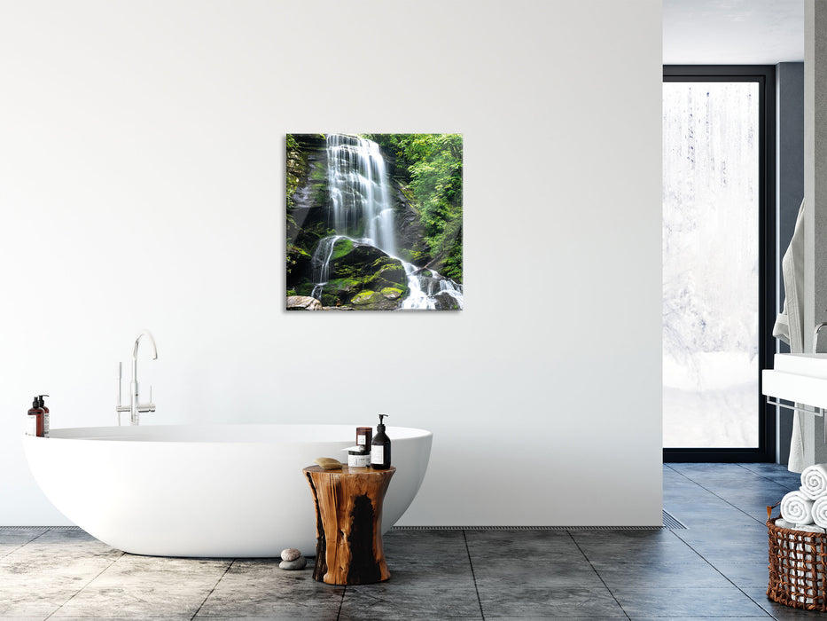 Wasserfall, Glasbild Quadratisch