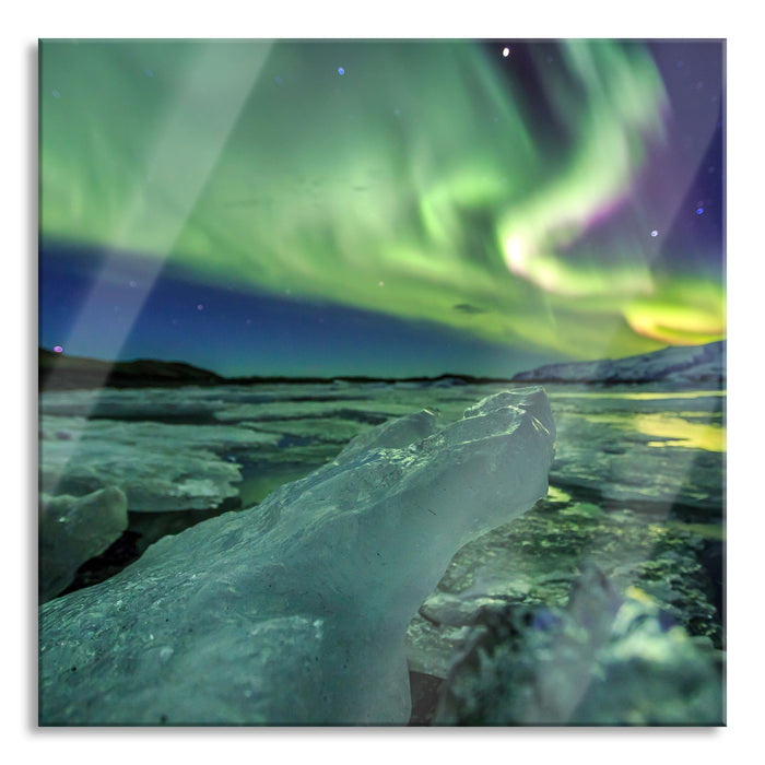 Pixxprint Gletscher Island, Glasbild Quadratisch