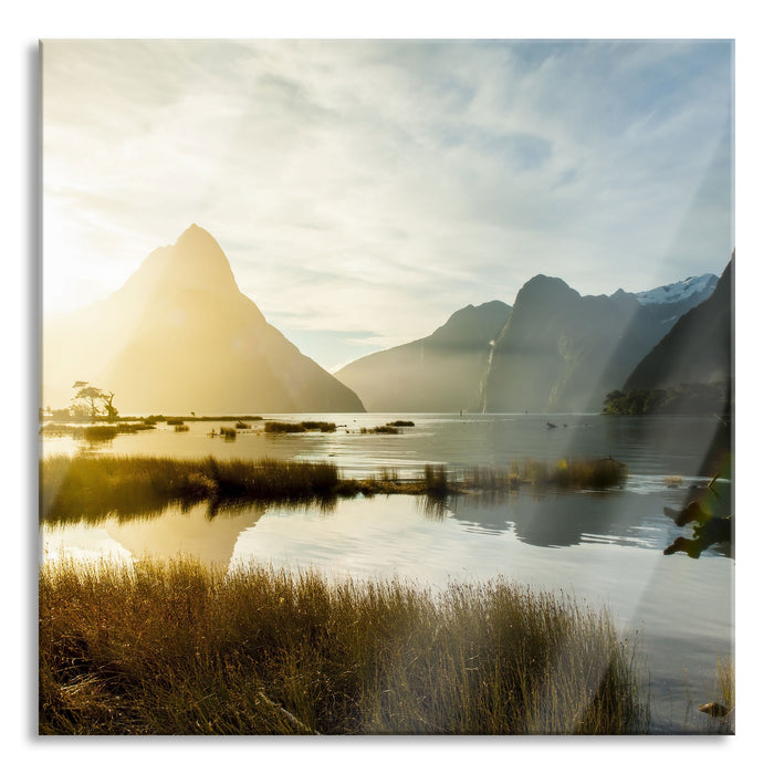 Milford Sound Neuseeland, Glasbild Quadratisch