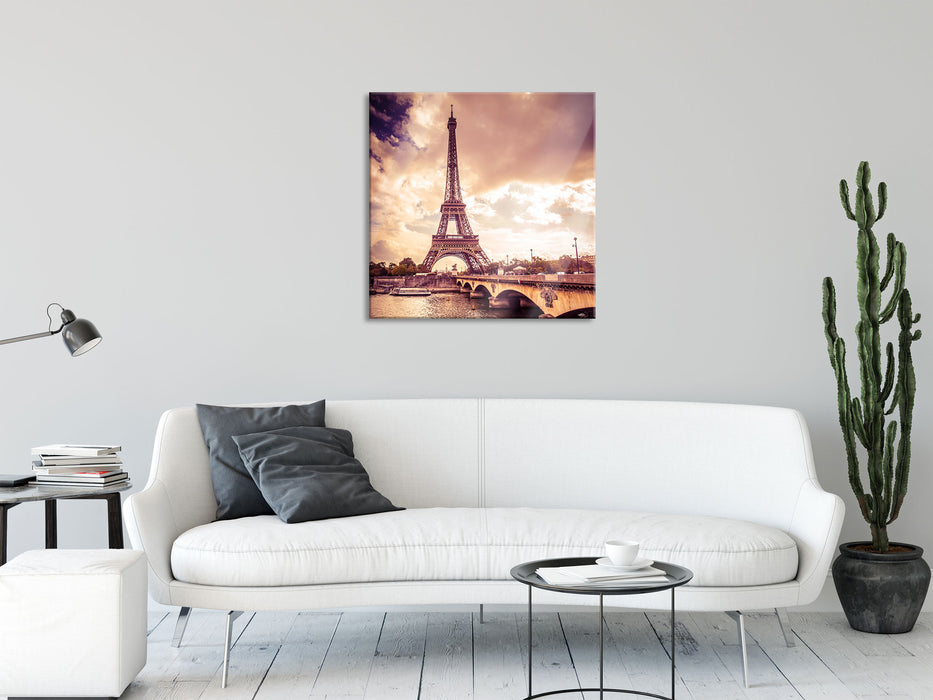 Eiffelturm in Paris, Glasbild Quadratisch
