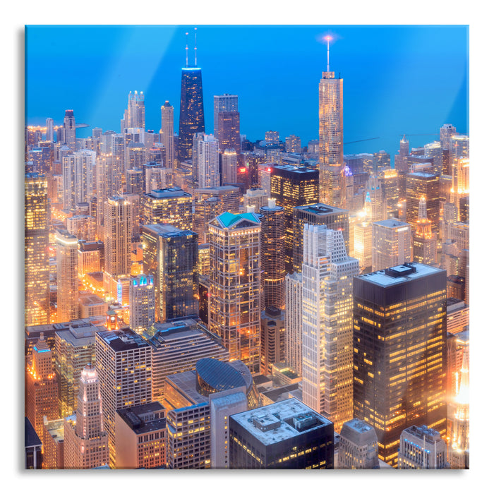 Pixxprint Luftaufnahme Chicago, Glasbild Quadratisch