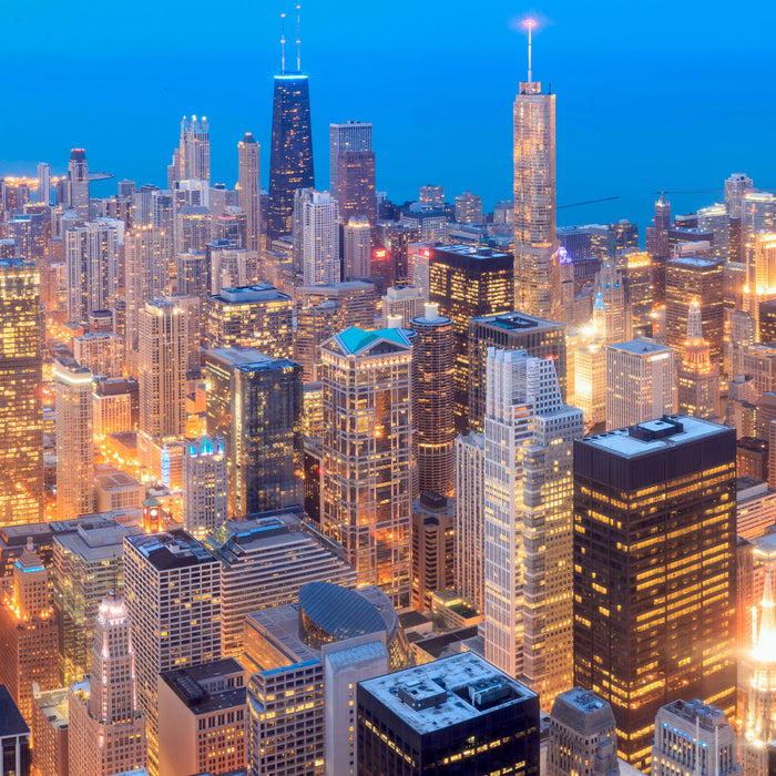 Luftaufnahme Chicago, Glasbild Quadratisch
