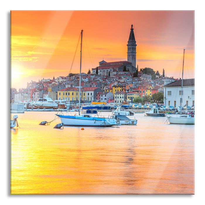 Pixxprint Kroatische Hafenstadt, Glasbild Quadratisch