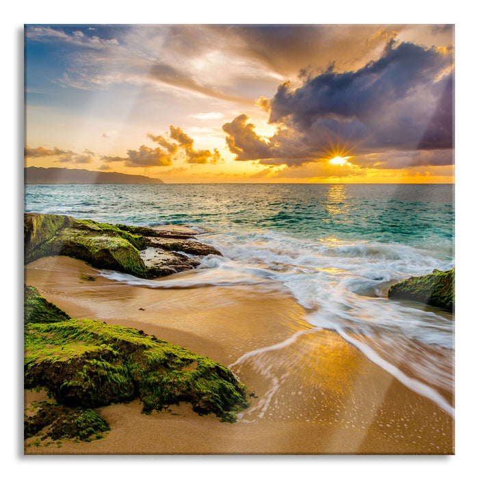 Pixxprint Sonnenuntergang auf Hawaii, Glasbild Quadratisch
