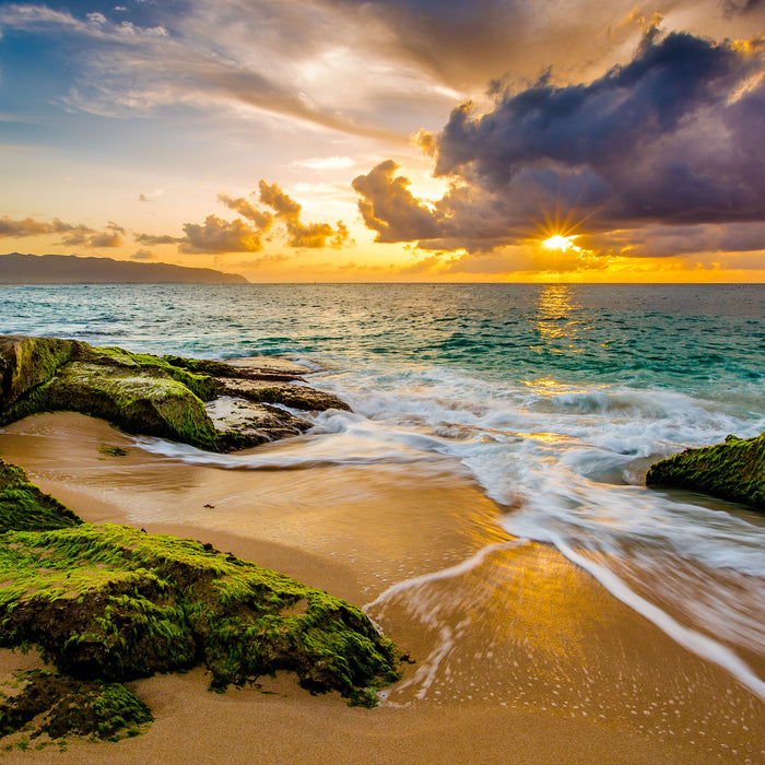 Sonnenuntergang auf Hawaii, Glasbild Quadratisch
