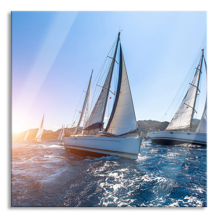 Pixxprint Luxusyachten bei Segelregatta, Glasbild Quadratisch