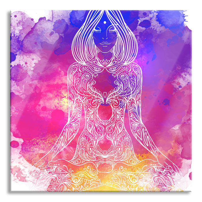 Lotushaltung Yoga, Glasbild Quadratisch