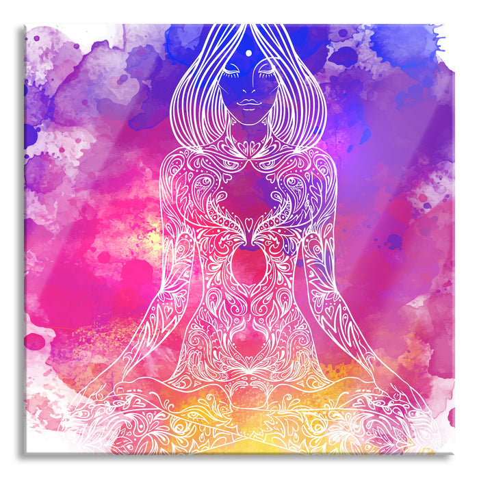 Pixxprint Lotushaltung Yoga, Glasbild Quadratisch