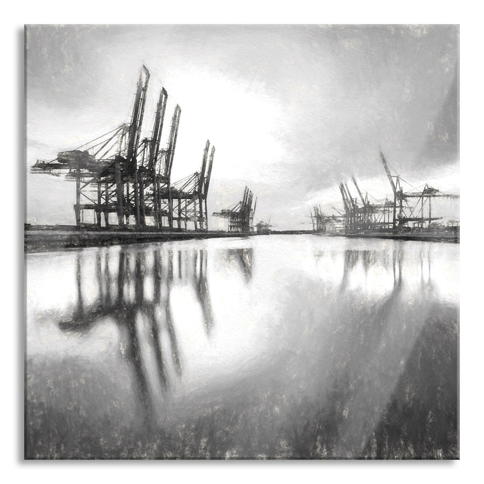 Pixxprint Hafen im Abendschein, Glasbild Quadratisch