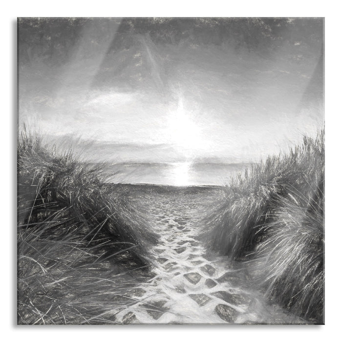 Pixxprint der Weg ins Meer Kunst, Glasbild Quadratisch