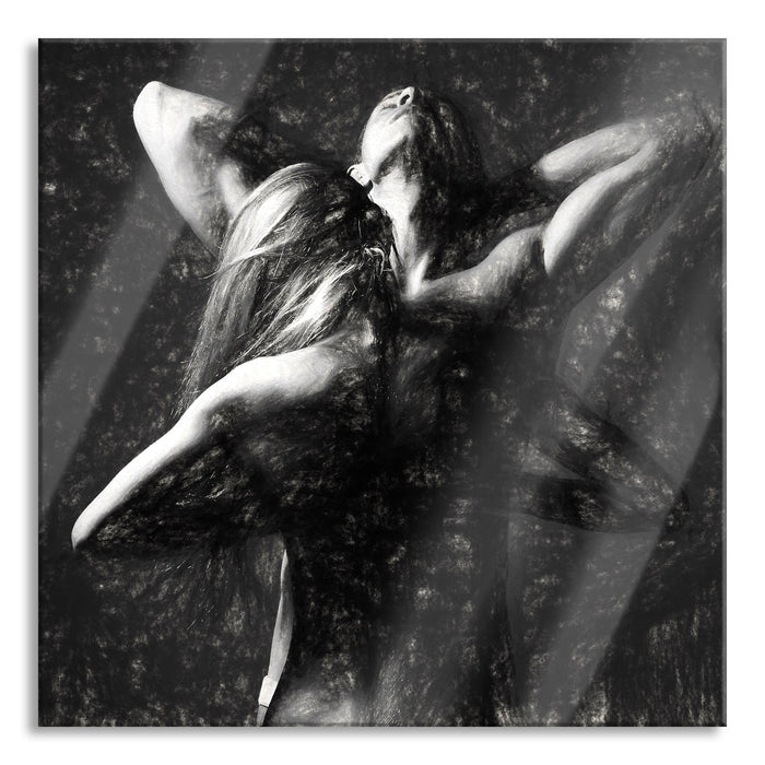 Pixxprint Fitness Paar Kunst, Glasbild Quadratisch