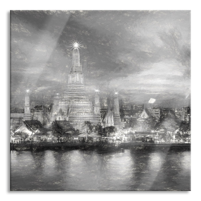 Pixxprint Tempel Bangkok Thailand, Glasbild Quadratisch