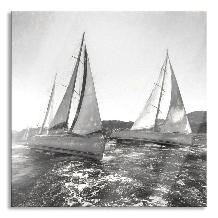 Pixxprint Luxusyachten bei Segelregatta, Glasbild Quadratisch