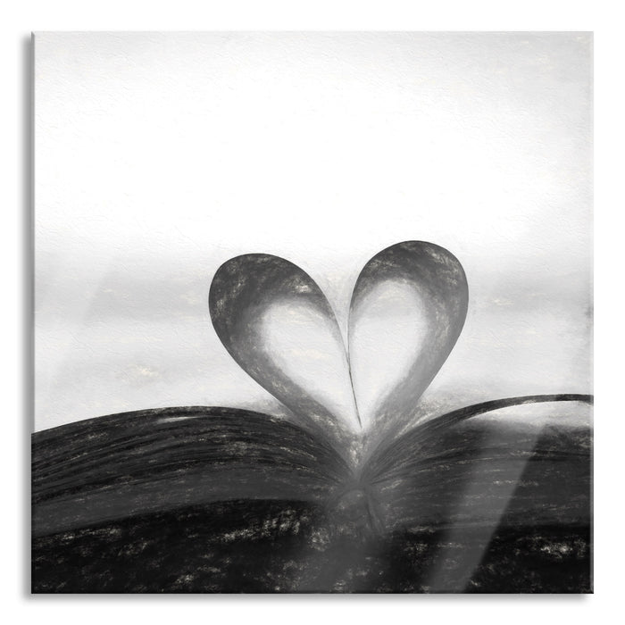 Herz aus einer Buchseite, Glasbild Quadratisch