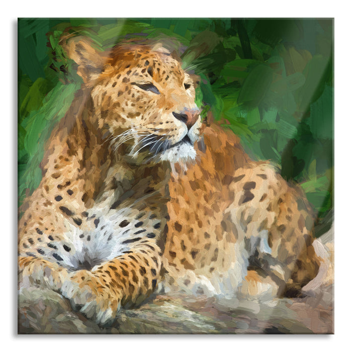 Pixxprint Leopard in der Natur, Glasbild Quadratisch