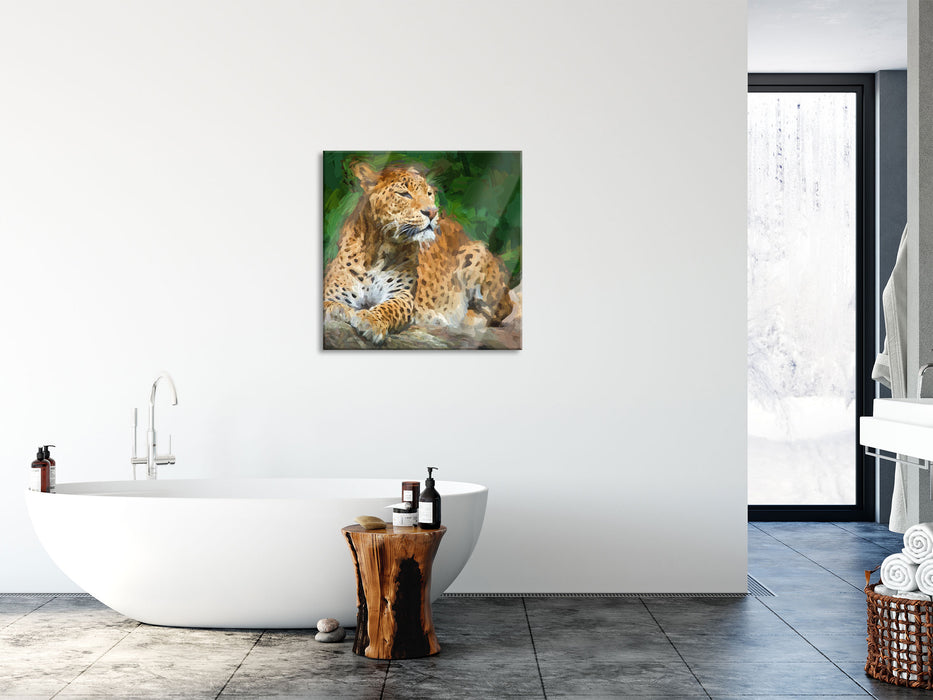 Leopard in der Natur, Glasbild Quadratisch