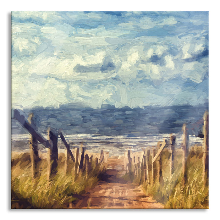 Weg zum Strand am Meer Kunst, Glasbild Quadratisch