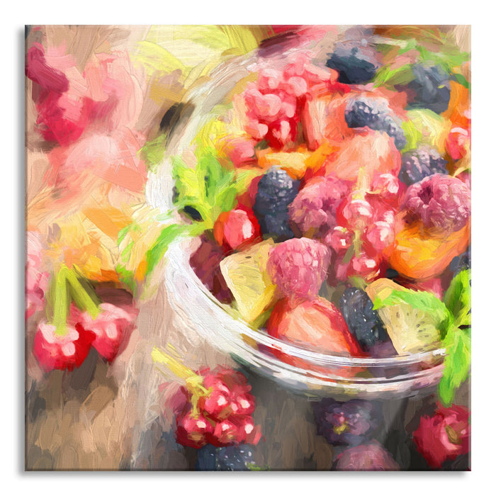 Pixxprint Obstsalat in der Schüssel, Glasbild Quadratisch