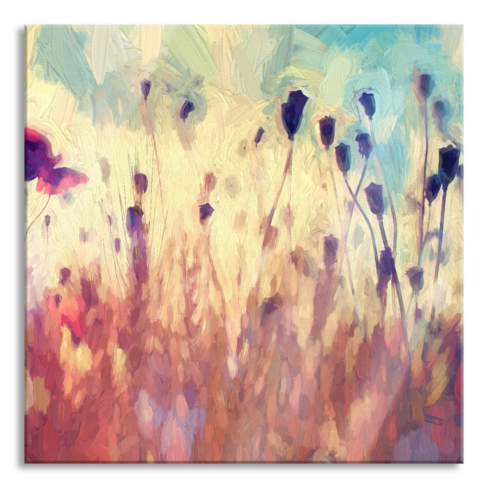 Pixxprint Mohn im Weizenfeld Kunst, Glasbild Quadratisch