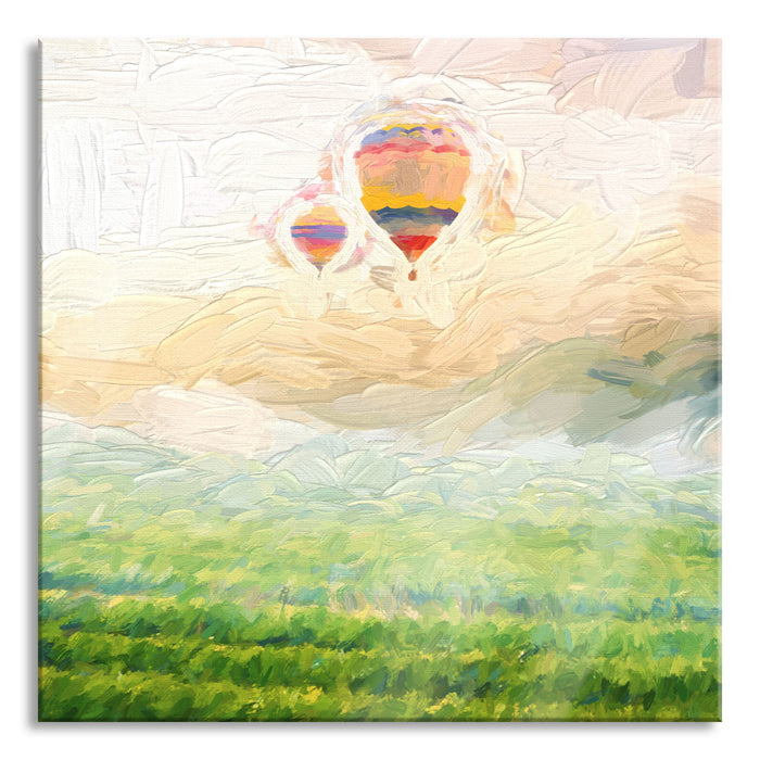 Heißluftballon Landschaft, Glasbild Quadratisch