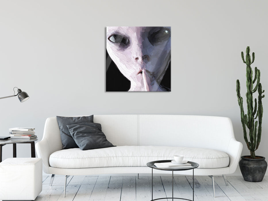 Alien - nicht reden Kunst, Glasbild Quadratisch