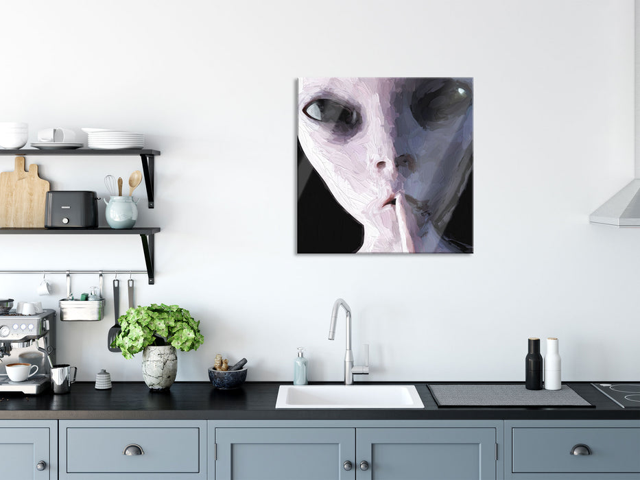 Alien - nicht reden Kunst, Glasbild Quadratisch