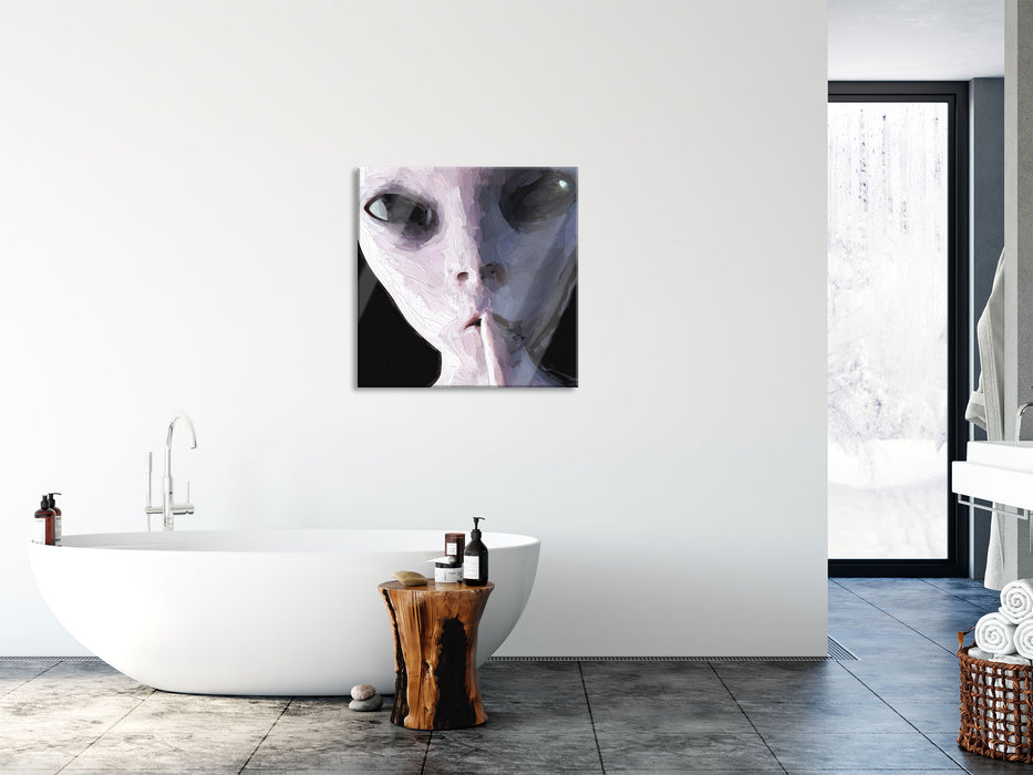 Alien - nicht reden Kunst, Glasbild Quadratisch