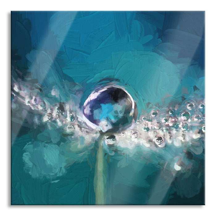 Pixxprint Wassertropfen auf einer Pusteblume, Glasbild Quadratisch