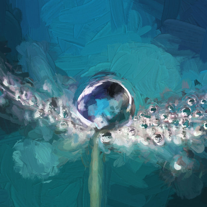 Wassertropfen auf einer Pusteblume, Glasbild Quadratisch
