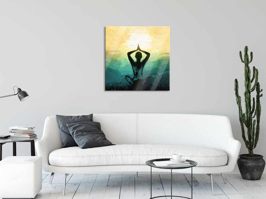 Yoga und Meditation, Glasbild Quadratisch