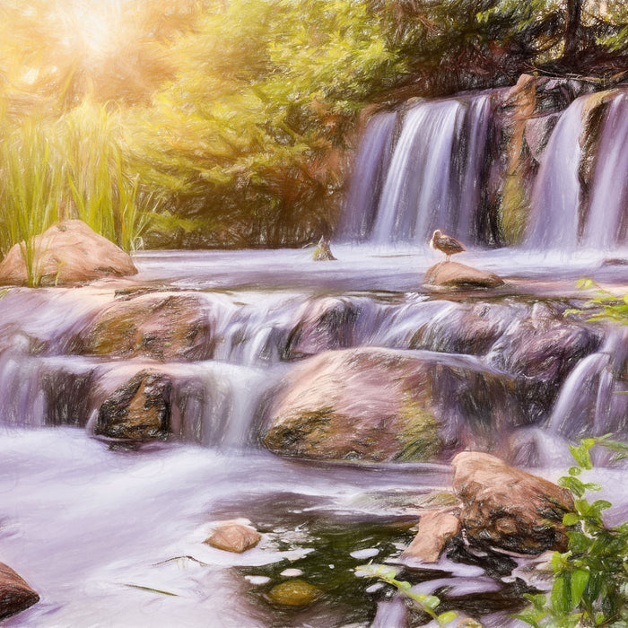 Wasserfall, Glasbild Quadratisch