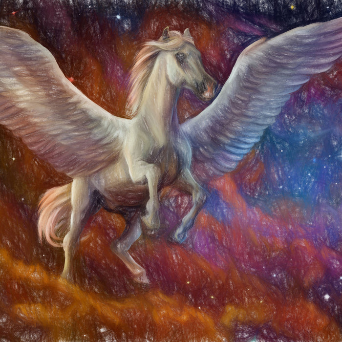 Weißer Pegasus mit Engelsflügel, Glasbild Quadratisch