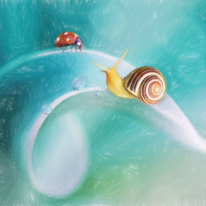 eine Schnecke und Marienkäfer, Glasbild Quadratisch