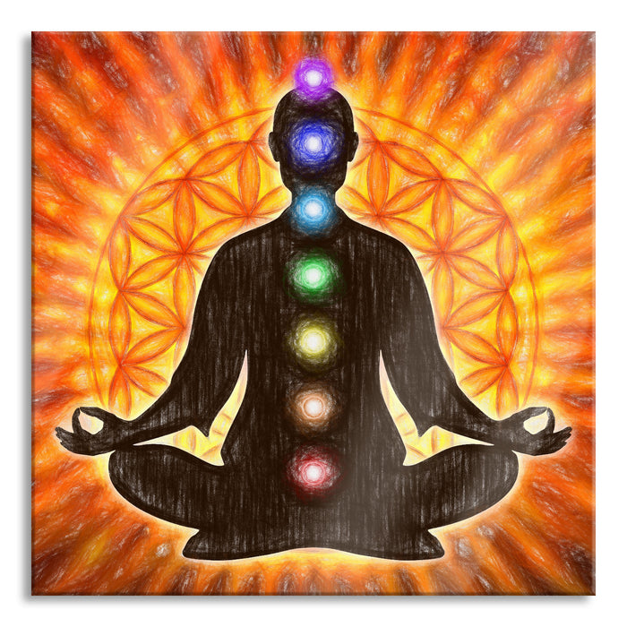 Meditation mit den 7 Chakren, Glasbild Quadratisch