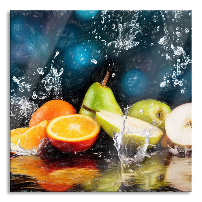 Früchte im Wasser, Glasbild Quadratisch