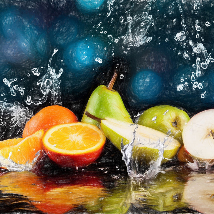 Früchte im Wasser, Glasbild Quadratisch