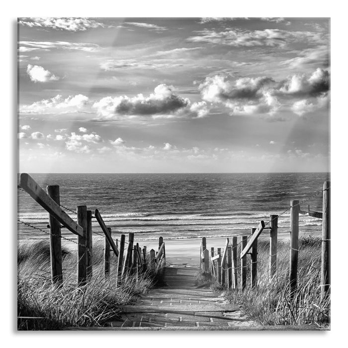 Weg zum Strand am Meer, Glasbild Quadratisch