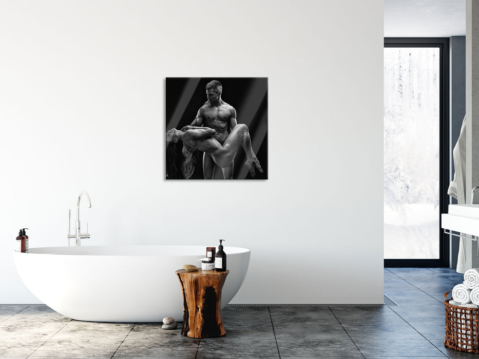 Nude sexy Paar Kunst B&W, Glasbild Quadratisch