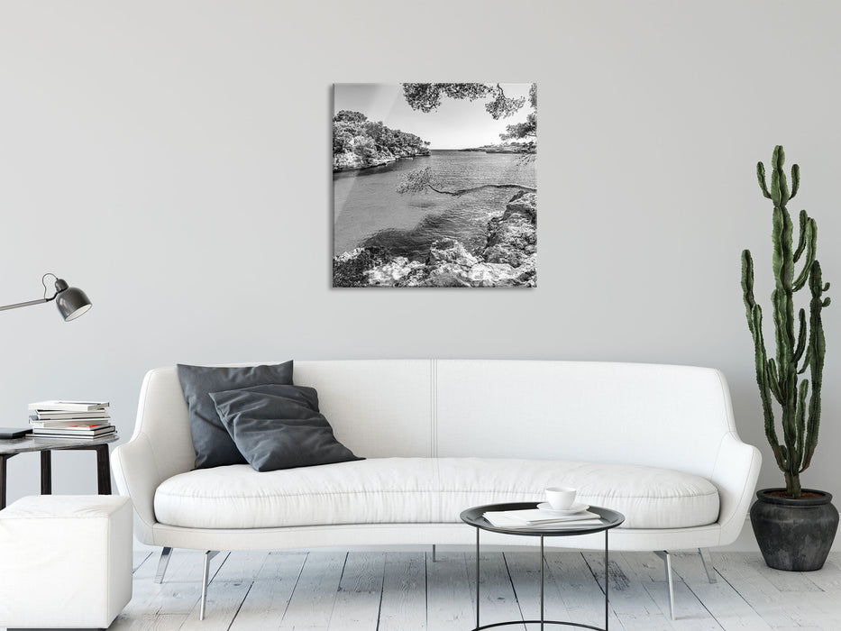 Mallorca Bay Cove, Glasbild Quadratisch