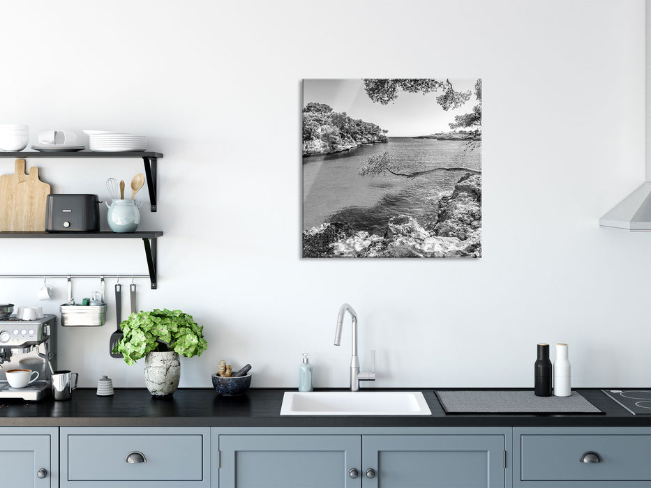 Mallorca Bay Cove, Glasbild Quadratisch