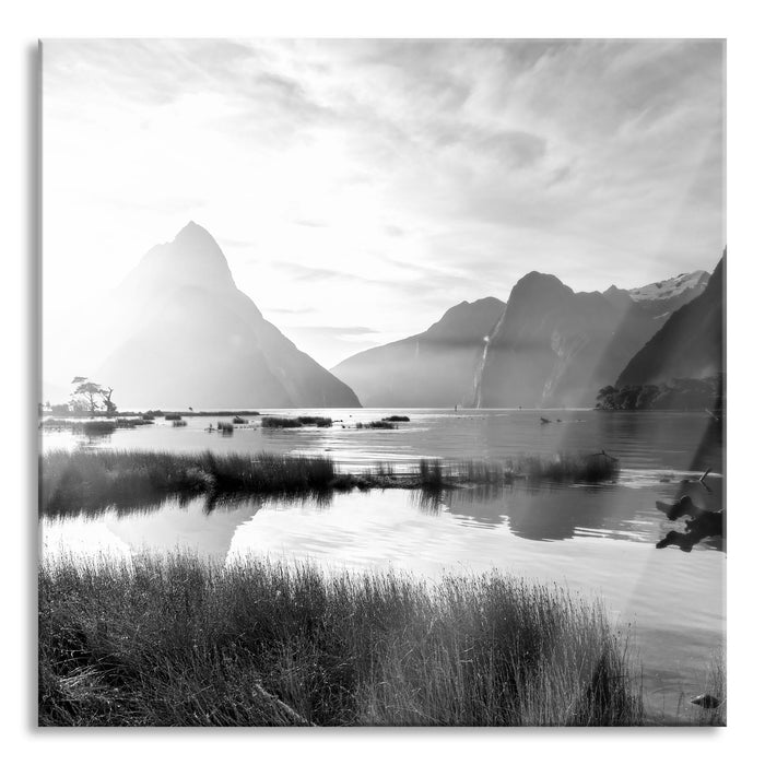 Milford Sound Neuseeland, Glasbild Quadratisch