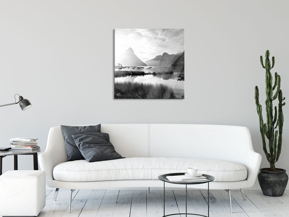 Milford Sound Neuseeland, Glasbild Quadratisch